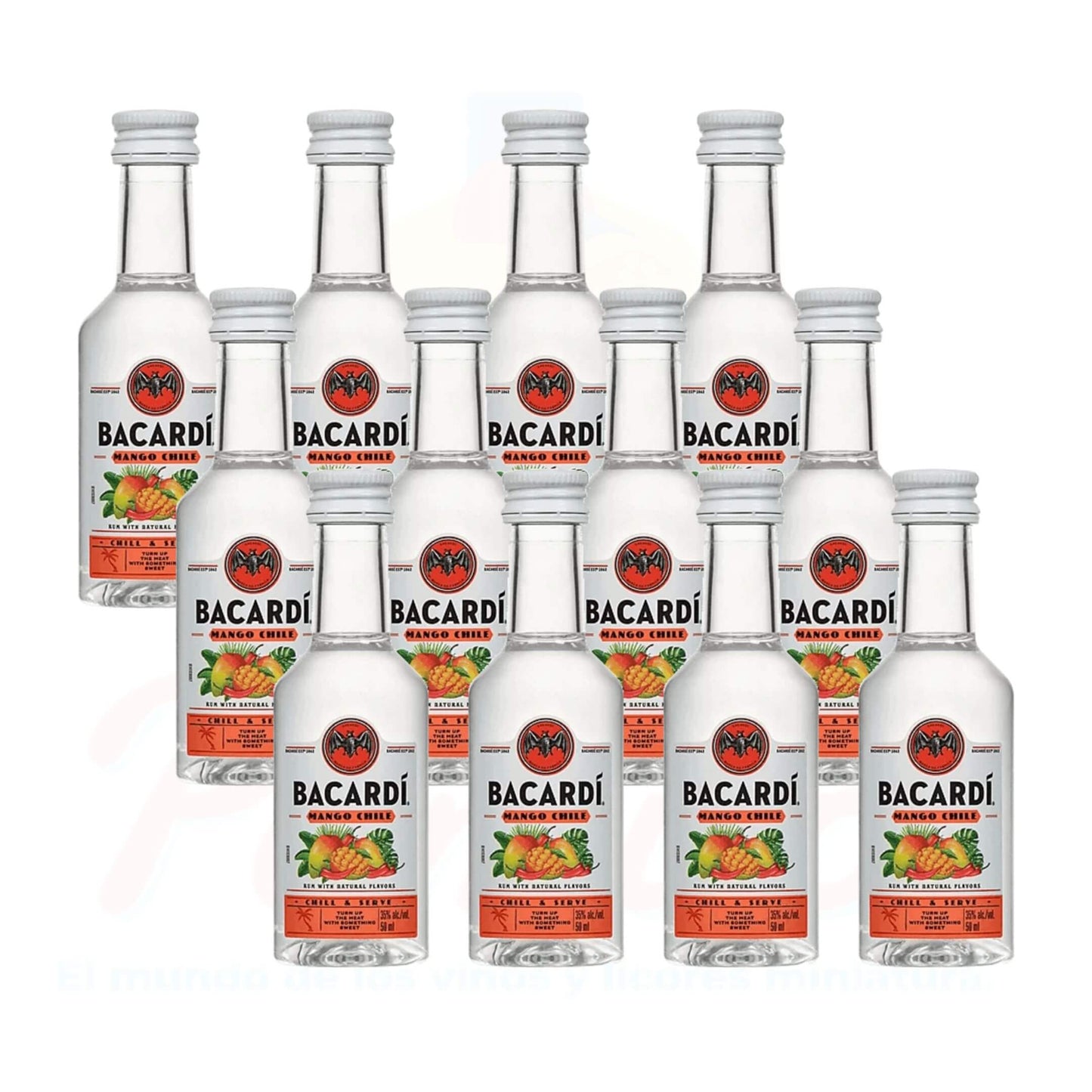 (12 piezas) Mini Ron Bacardi Mango Chile 50 ml.
