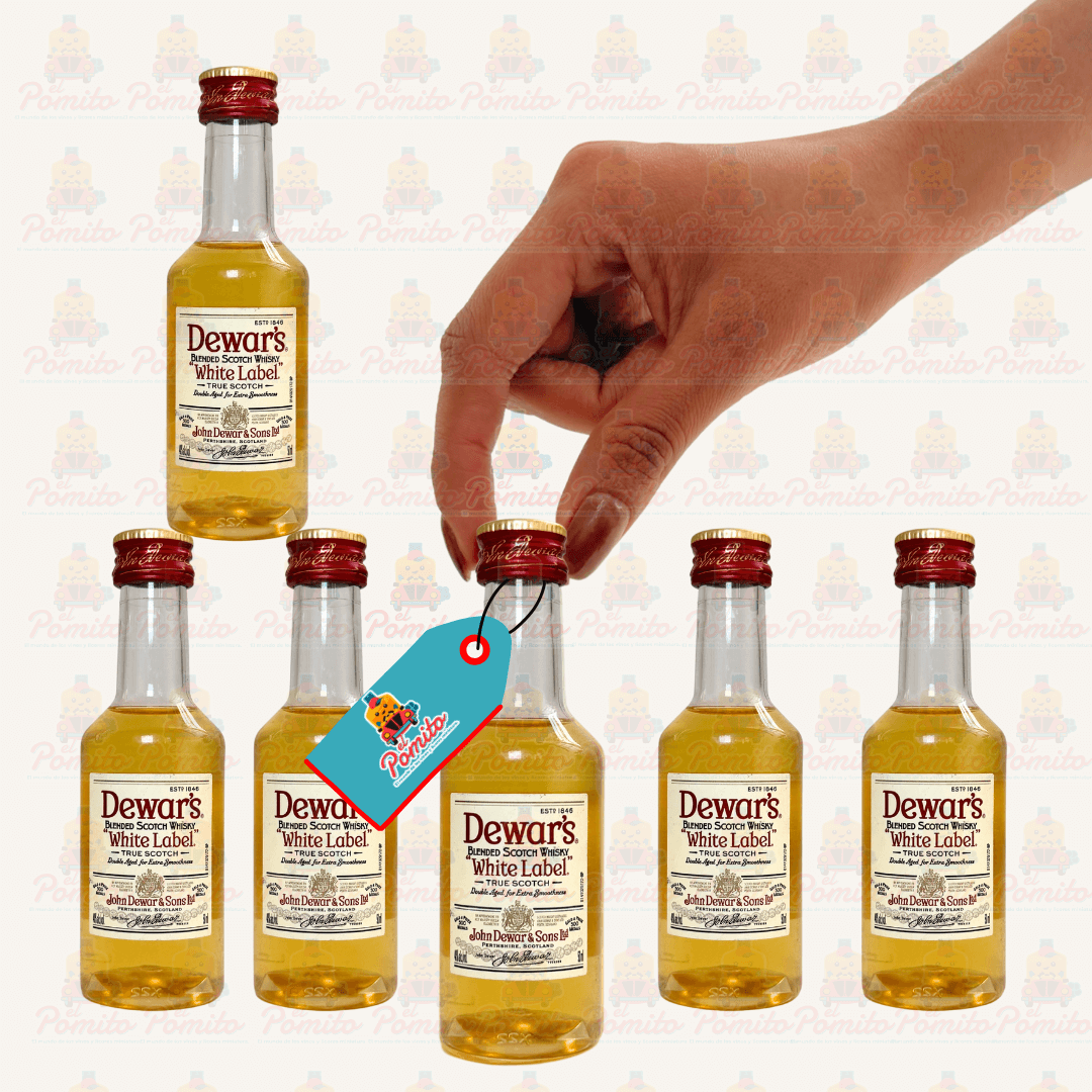 (6 Piezas) Mini Whisky Dewars White Label 50 ml.