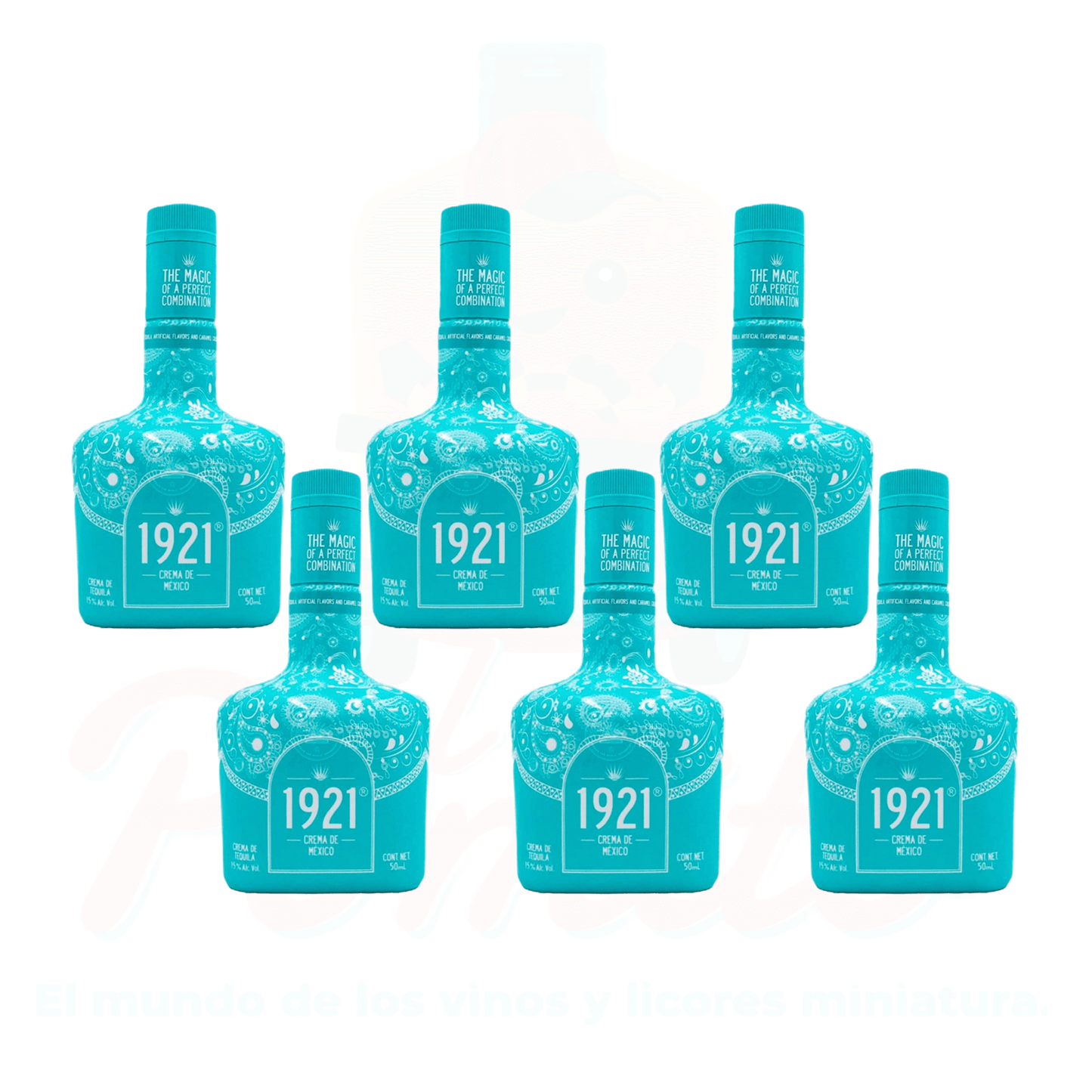 (6 Piezas) Mini Crema de Tequila 1921 Verde 50ml.