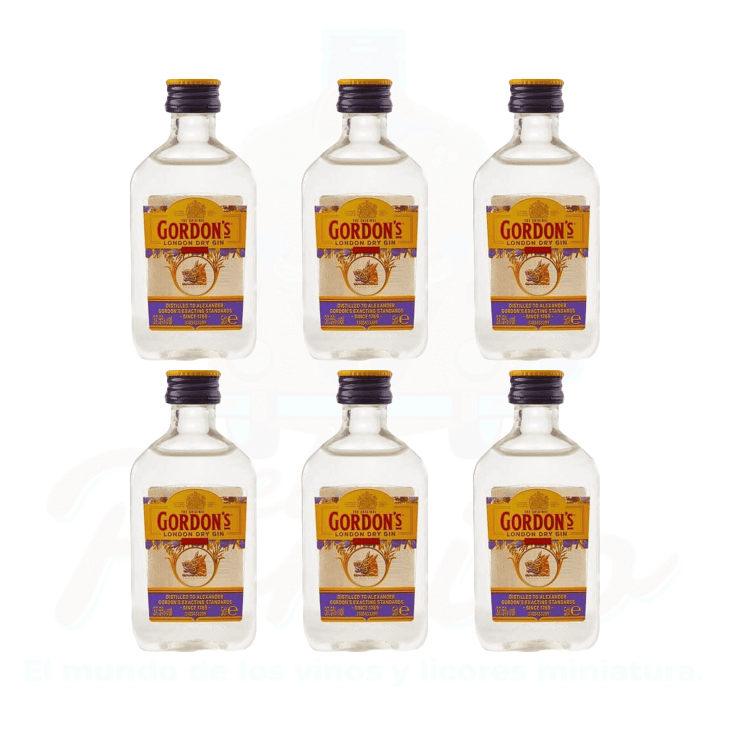 (6 Piezas) Mini Ginebra Gordon's London Dry Gin 50 ml.