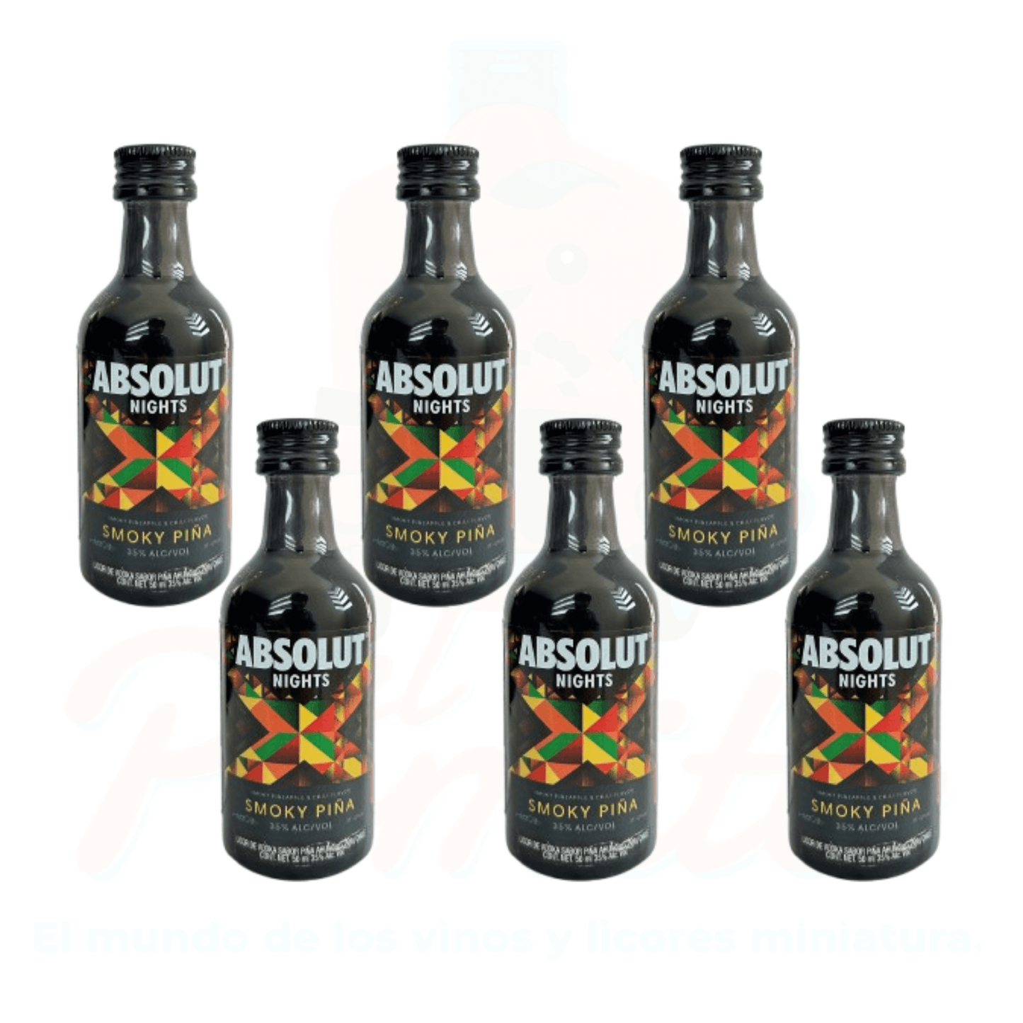 (6 Piezas) Mini Vodka Absolut Nights Smoky Piña 50 ml.
