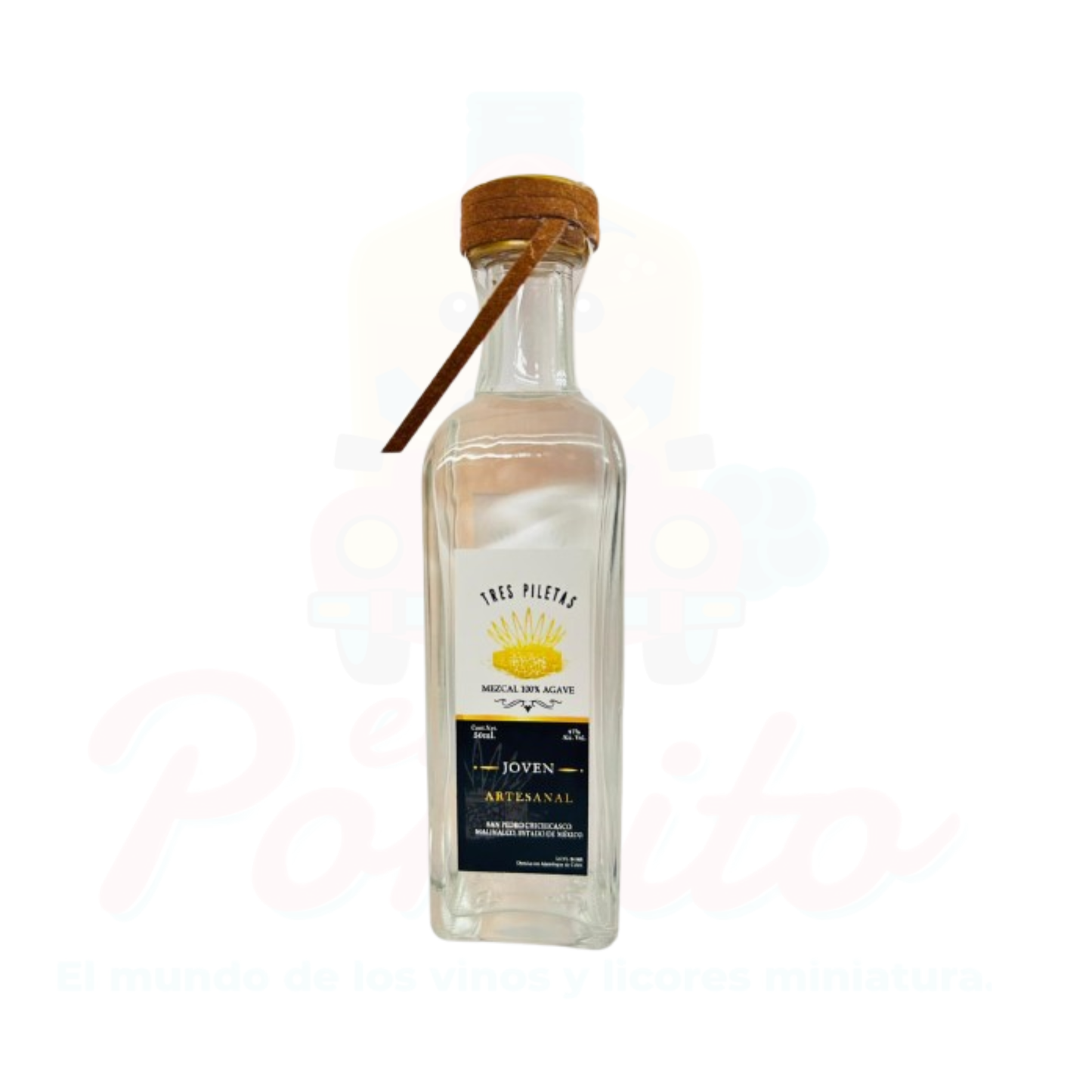 Mini Mezcal Artesanal Tres Piletas Joven 60 ml.
