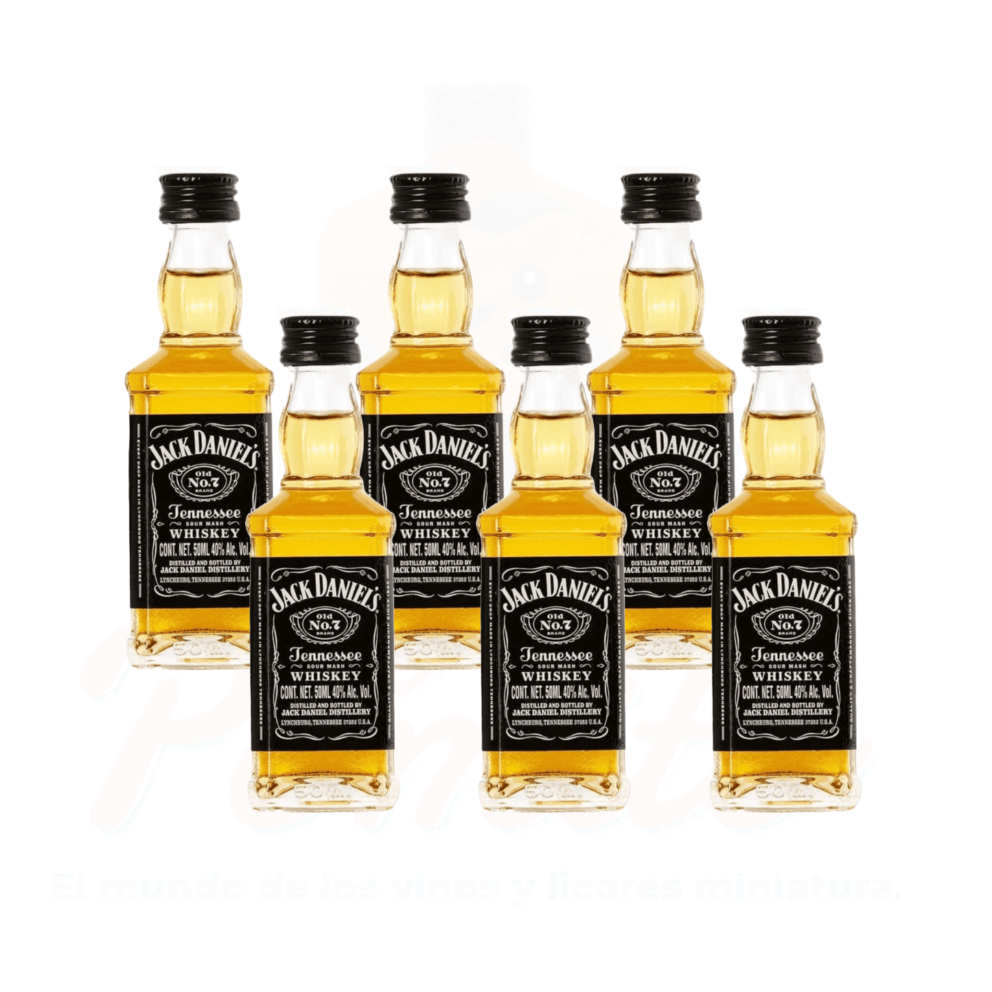 (6 Piezas) Mini Whisky Jack Daniels Tennesee 50 ml. Vidrio.
