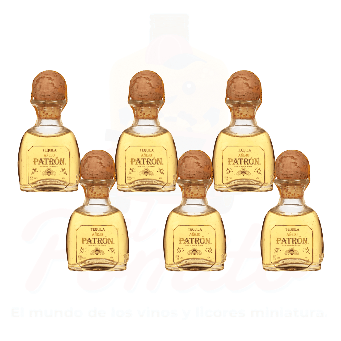 (6 Piezas) Mini Tequila Patrón Añejo 50 ml.