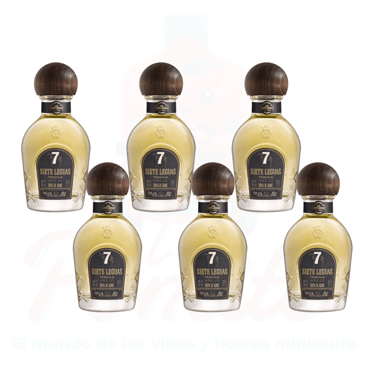 (6 Piezas) Mini Tequila Siete Leguas Añejo 50 ml.