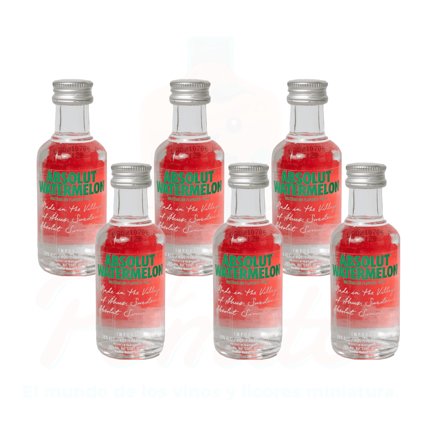 (6 Piezas) Mini Vodka Absolut Watermelon 50 ml.