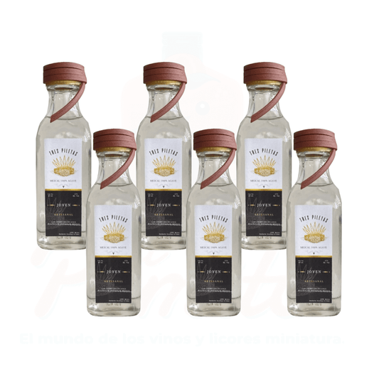 (6 Piezas) Mini Mezcal Artesanal Tres Piletas Joven 60 ml.